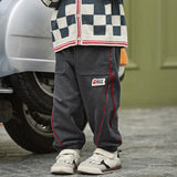 Dave&Bella Toddler Boys Versatile Carbon Black Loose Drawstring Pants