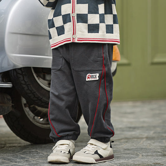 Dave&Bella Toddler Boys Versatile Carbon Black Loose Drawstring Pants