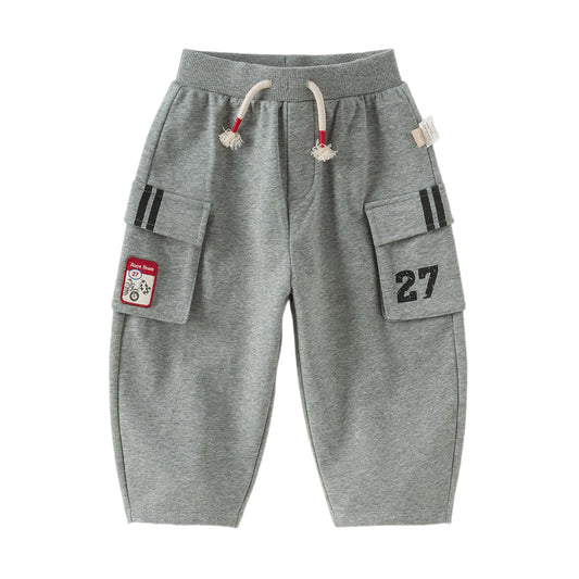 Dave&Bella Toddler Boys Fashion Grey Adjustable-waistband Loose Pants