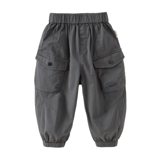 Dave&Bella Toddler Boys Dark Grey/Khaki Loose Comfortable Adjustable-waistband Pants