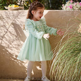 Dave&Bella Toddler Girls Grey Green Adorable Flower Embroidery Princess Mesh Dress