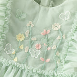 Dave&Bella Toddler Girls Grey Green Adorable Flower Embroidery Princess Mesh Dress