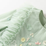 Dave&Bella Toddler Girls Grey Green Adorable Flower Embroidery Princess Mesh Dress