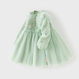 Dave&Bella Toddler Girls Grey Green Adorable Flower Embroidery Princess Mesh Dress