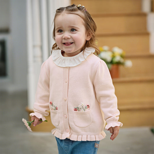 Dave&Bella Toddler Girls Sweet Pink Cotton Lightweight Casual Sweater Cardigans