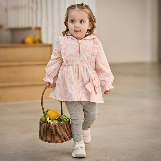 Dave&Bella Toddler Girls Sweet Pink Floral Outwear Hooded Lightweight Jackets