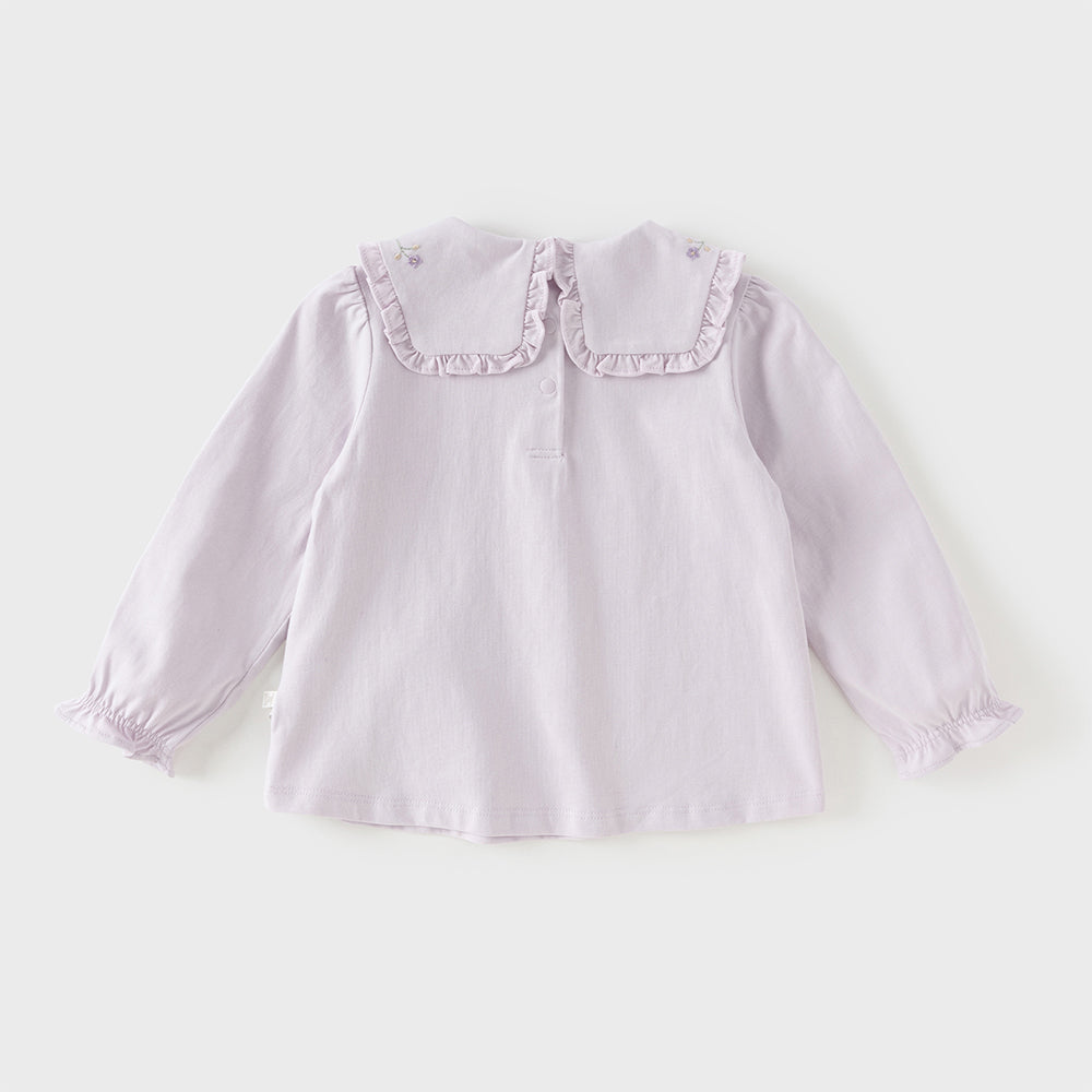 Dave&Bella Toddler Girls Flower Embroidery Comfortable Cotton T-shirt Tops