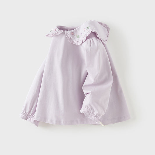 Dave&Bella Toddler Girls Flower Embroidery Comfortable Cotton T-shirt Tops