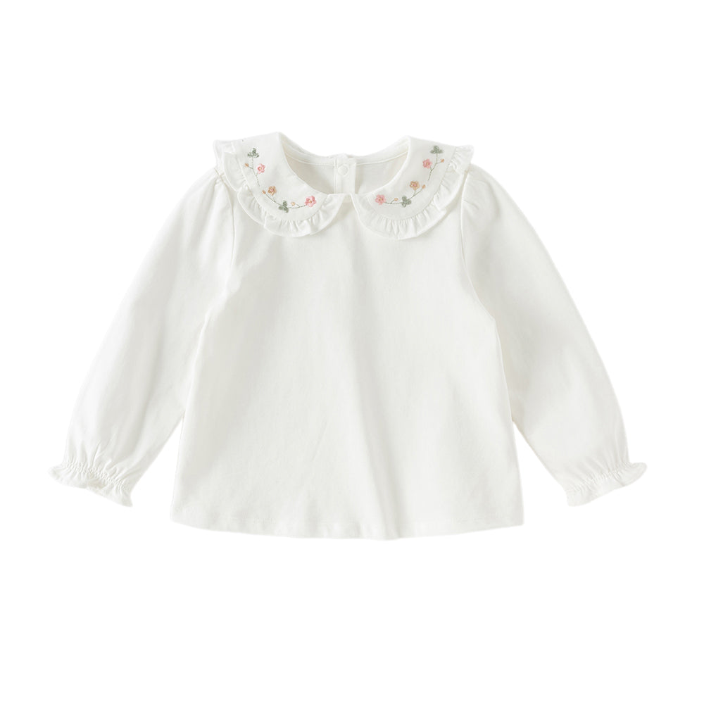 Dave&Bella Toddler Girls Flower Embroidery Comfortable Cotton T-shirt Tops