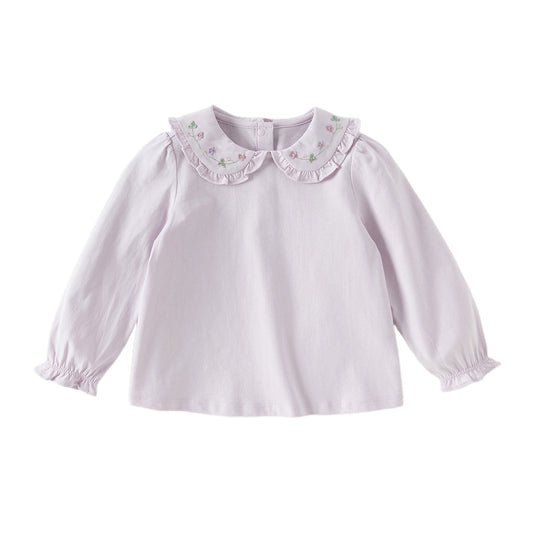 Dave&Bella Toddler Girls Flower Embroidery Comfortable Cotton T-shirt Tops