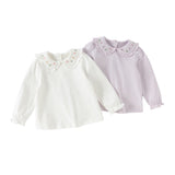 Dave&Bella Toddler Girls Flower Embroidery Comfortable Cotton T-shirt Tops