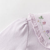 Dave&Bella Toddler Girls Flower Embroidery Comfortable Cotton T-shirt Tops