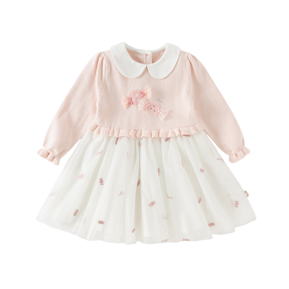 Dave&Bella Toddler Girls Cute Pink Long Sleeve Princess Mesh Dress