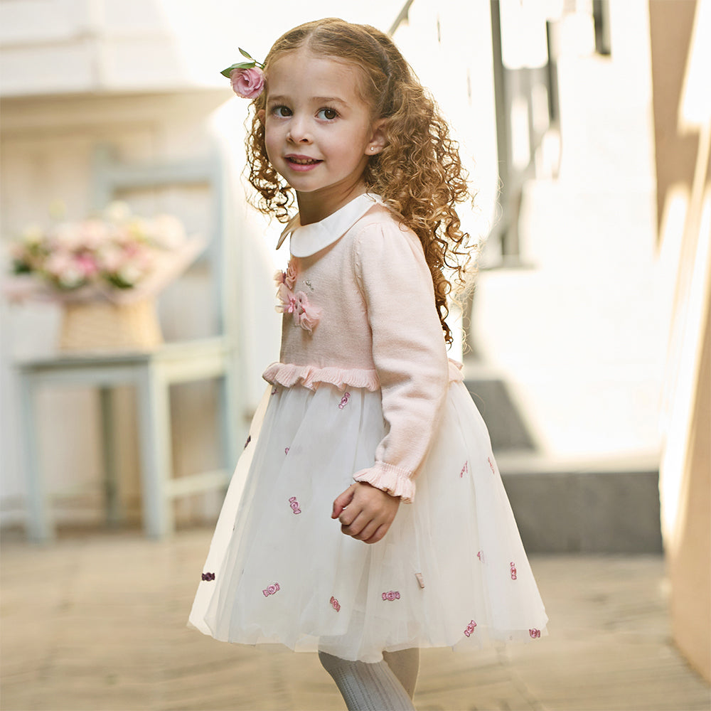 Dave&Bella Toddler Girls Cute Pink Long Sleeve Princess Mesh Dress