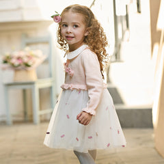Dave&Bella Toddler Girls Cute Pink Long Sleeve Princess Mesh Dress