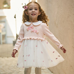 Dave&Bella Toddler Girls Cute Pink Long Sleeve Princess Mesh Dress