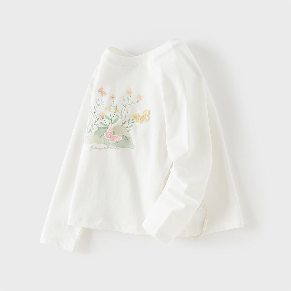 Dave&Bella Toddler Girls Casual Beige Classic Long Sleeve Soft T-shirts