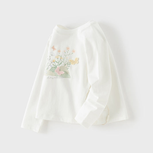 Dave&Bella Toddler Girls Casual Beige Classic Long Sleeve Soft T-shirts