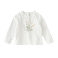 Dave&Bella Toddler Girls Casual Beige Classic Long Sleeve Soft T-shirts