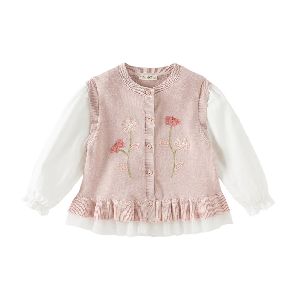 Dave&Bella Toddler Girls Adorable Grey Pink Long-sleeved Sweater Cardigans