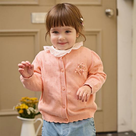 Dave&Bella Toddler Girls Adorable Light Orange Lightweight Cotton Sweater Cardigans
