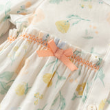 Dave&Bella Toddler Girls Sweet Floral Print Beige Breathable Cotton A-line Dress