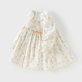 Dave&Bella Toddler Girls Sweet Floral Print Beige Breathable Cotton A-line Dress