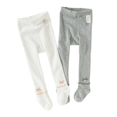 Dave&Bella Kids Girls Grey/Beige Cute Bow Slim Stretchable Footed Tights Leggings