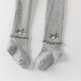 Dave&Bella Kids Girls Grey/Beige Cute Bow Slim Stretchable Footed Tights