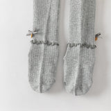 Dave&Bella Kids Girls Grey/Beige Cute Bow Slim Stretchable Footed Tights