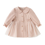 Dave&Bella Toddler Girls Sweet Pink Doll Collar Long Sleeve Mid-length Coats