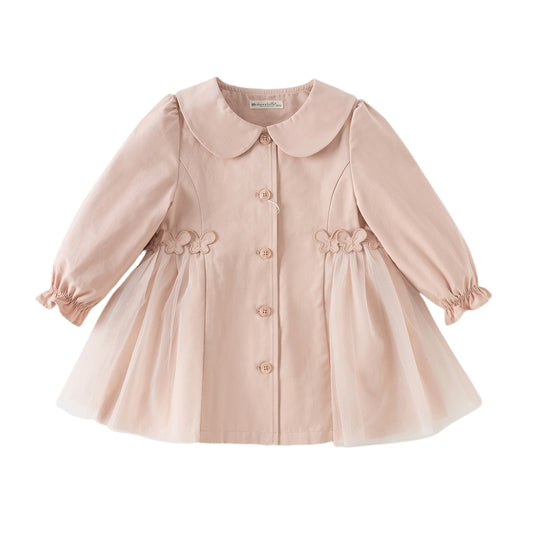 Dave&Bella Toddler Girls Sweet Pink Doll Collar Long Sleeve Mid-length Coats