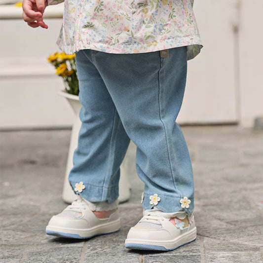 Dave&Bella Toddler GirlsFashion Denim Blue Straight-leg Jeans