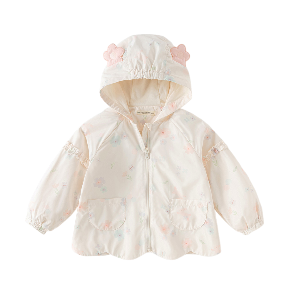 Dave&Bella Toddler Girls Light Pink Floar Cute Outwear Hooded Jackets