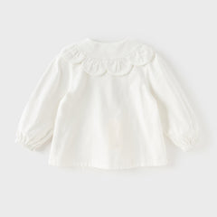 Dave&Bella Toddler Girls Cute Pink/Beige Flower Embroidery Cotton Breathable Shirt Tops