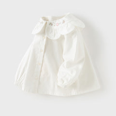 Dave&Bella Toddler Girls Cute Pink/Beige Flower Embroidery Cotton Breathable Shirt Tops