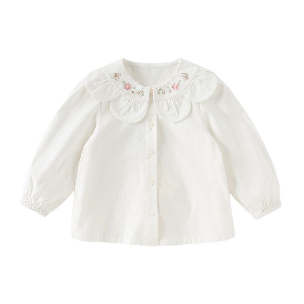 Dave&Bella Toddler Girls Cute Pink/Beige Flower Embroidery Cotton Breathable Shirt Tops