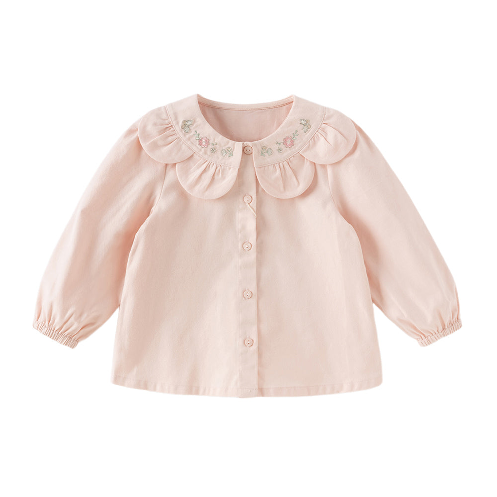 Dave&Bella Toddler Girls Cute Pink/Beige Flower Embroidery Cotton  Blouse