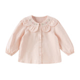 Dave&Bella Toddler Girls Cute Pink/Beige Flower Embroidery Cotton  Blouse