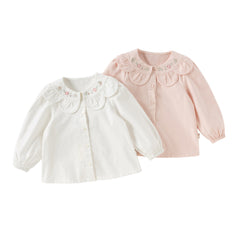 Dave&Bella Toddler Girls Cute Pink/Beige Flower Embroidery Cotton Breathable Shirt Tops