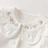 Dave&Bella Toddler Girls Cute Pink/Beige Flower Embroidery Cotton  Blouse