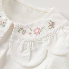 Dave&Bella Toddler Girls Cute Pink/Beige Flower Embroidery Cotton Breathable Shirt Tops