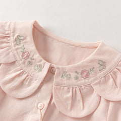 Dave&Bella Toddler Girls Cute Pink/Beige Flower Embroidery Cotton Breathable Shirt Tops