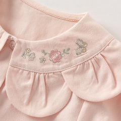Dave&Bella Toddler Girls Cute Pink/Beige Flower Embroidery Cotton Breathable Shirt Tops