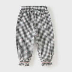 Dave&Bella Toddler Girls Classic Black White Plaid Soft Cotton Drawstring Pants