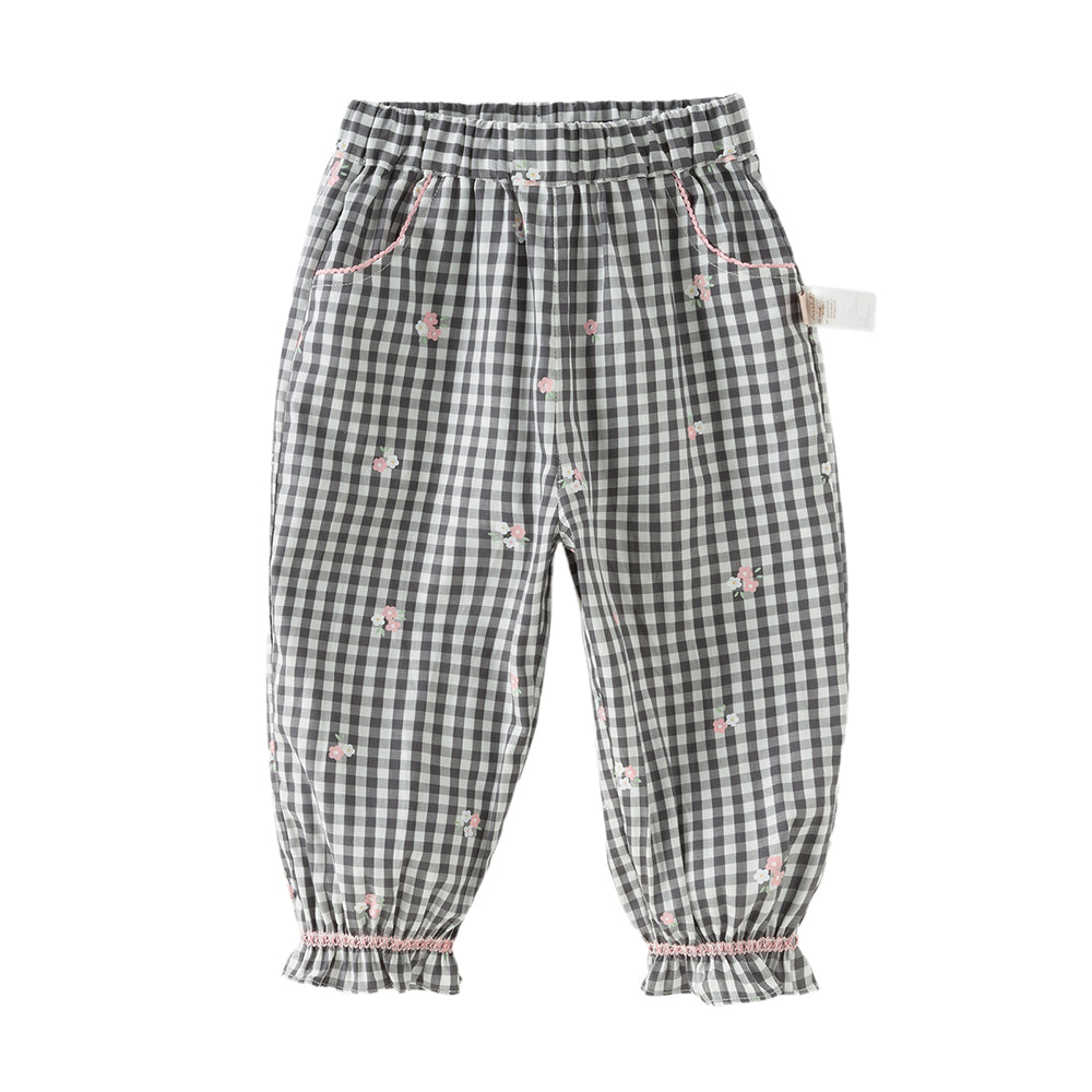 Dave&Bella Toddler Girls Classic Black White Plaid Soft Cotton Drawstring Pants