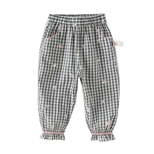 Dave&Bella Toddler Girls Classic Black White Plaid Soft Cotton Drawstring Pants