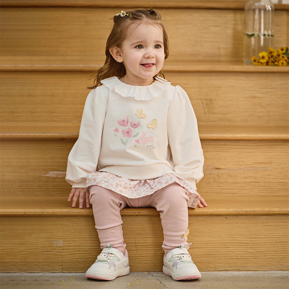 Dave&Bella Toddler Girls Cute Beige Long Sleeve Dress-style Sweatshirts