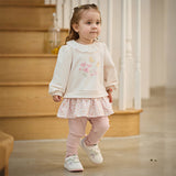 Dave&Bella Toddler Girls Cute Beige Long Sleeve Dress-style Sweatshirts