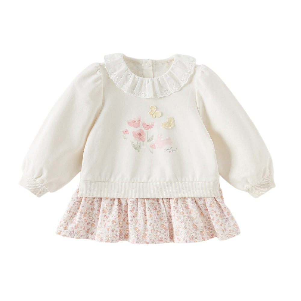Dave&Bella Toddler Girls Cute Beige Long Sleeve Dress-style Sweatshirts